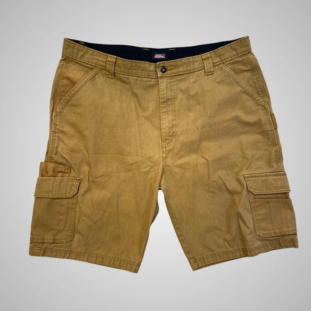 Genuine Dickies Mens Duck Brown‎ Canvas Cargo Shorts Workwear Utility Tan